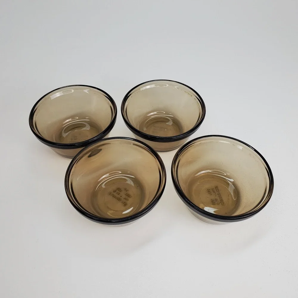 Vintage Smokey Brown Glass Custard Cups 6oz Ramekins‎ Set of 4 USA 1034